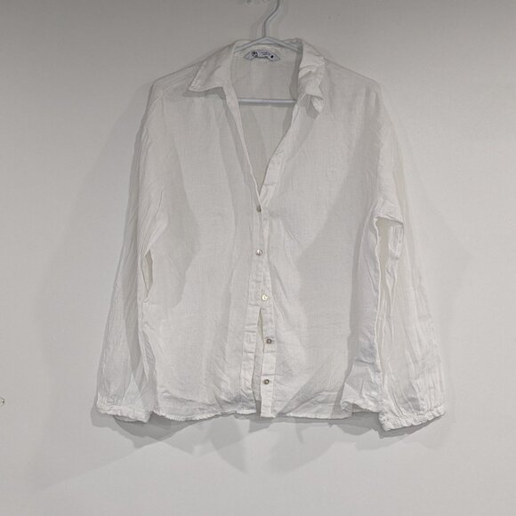 Zara 100% Linen Collared Button Down Shirt White Size Small - Picture 1 of 3